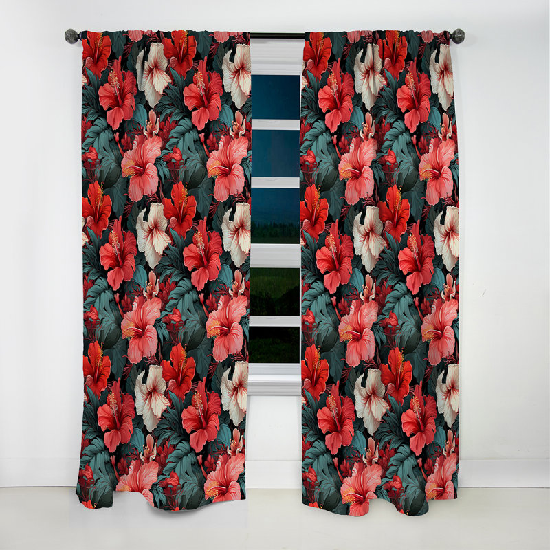 Hibiscus Twilight Ii - motif tropical I - Rideau floral - Rideau obscurcissant - 1 panneau, L 52 po x L 95 po