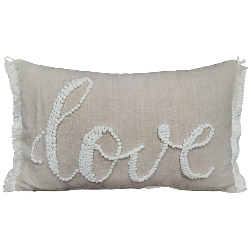 Rectangular Cushion, Grey/White Love