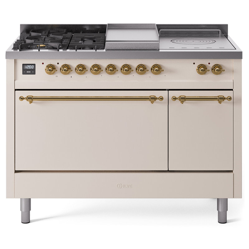 ILVE Nostalgie II, cuisinière à double combustible de 48 po, 5 brûleurs, plaque chauffante, surface de cuisson française