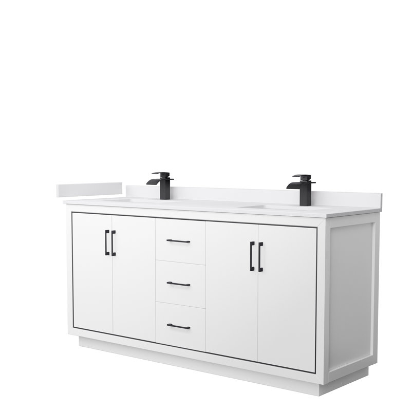 Icon 72" Double Bathroom Vanity Set, White, Matte Black, White