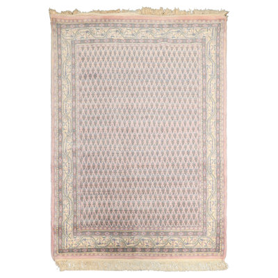 Tapis traditionnel cachemire ivoire en laine noué à la main 4 x 5 pi 10 po