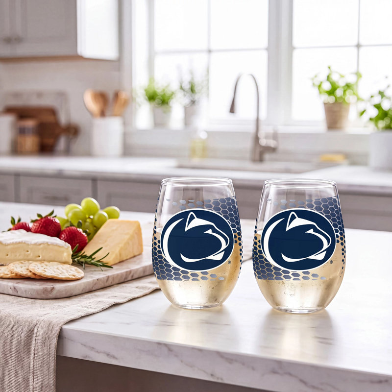 Ensemble de 2 verres à vin sans pied sous licence officielle Collegiate, 50 cl., État de Pennsylvanie