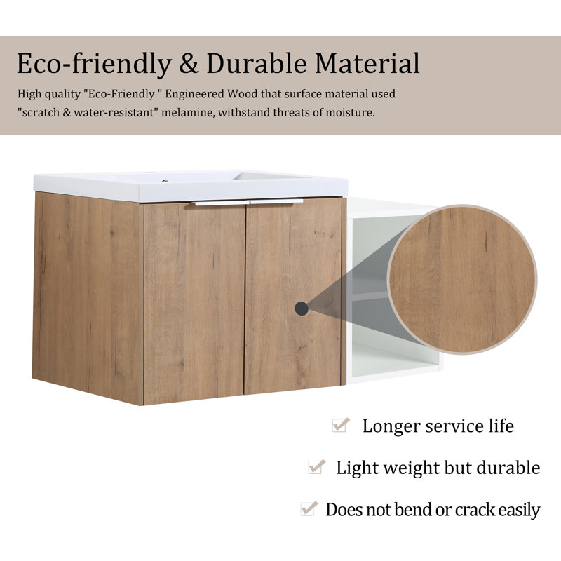 Meuble-lavabo mural simple 36 po avec comptoir en résine, Beige