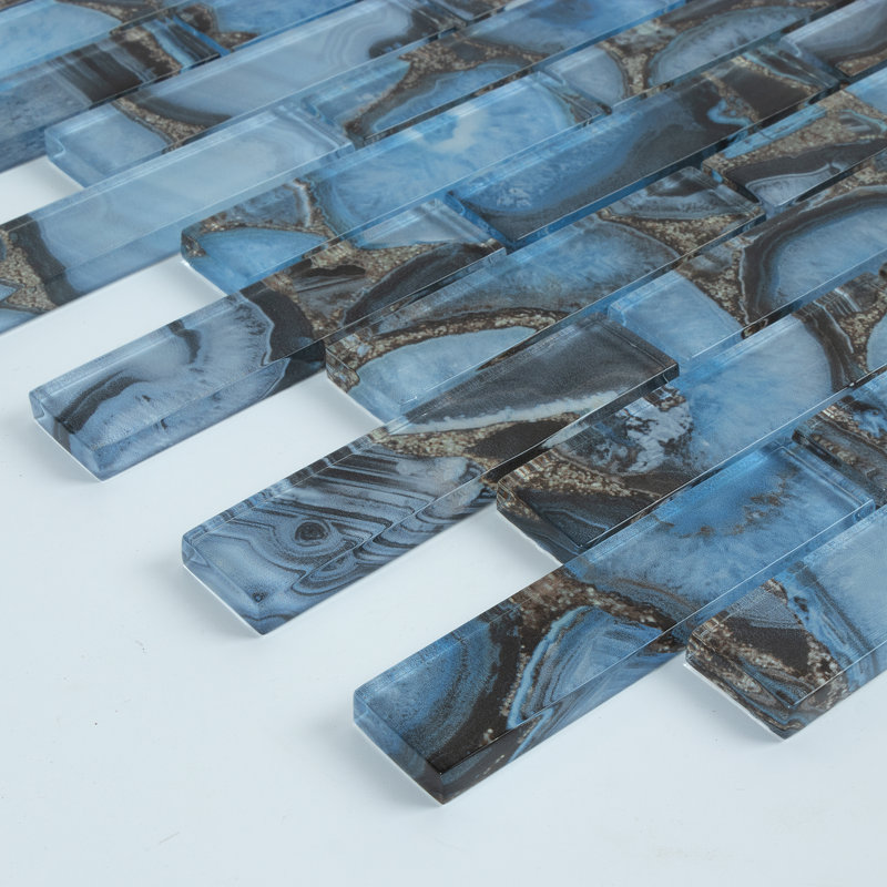 Impressions 1" x 4" Straight Edge Glass Mosaic Tile, Sodalite Blue