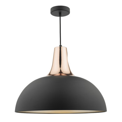 Ainsley 1 - Light Matt Black/Copper Dome Pendant
