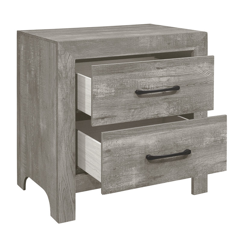 Gray Nightstand With Rustic Flair, 2 Drawers For Bedroom, Engineered Wood Frame Drawer Rustic, Bedroom Furnishing, Construction