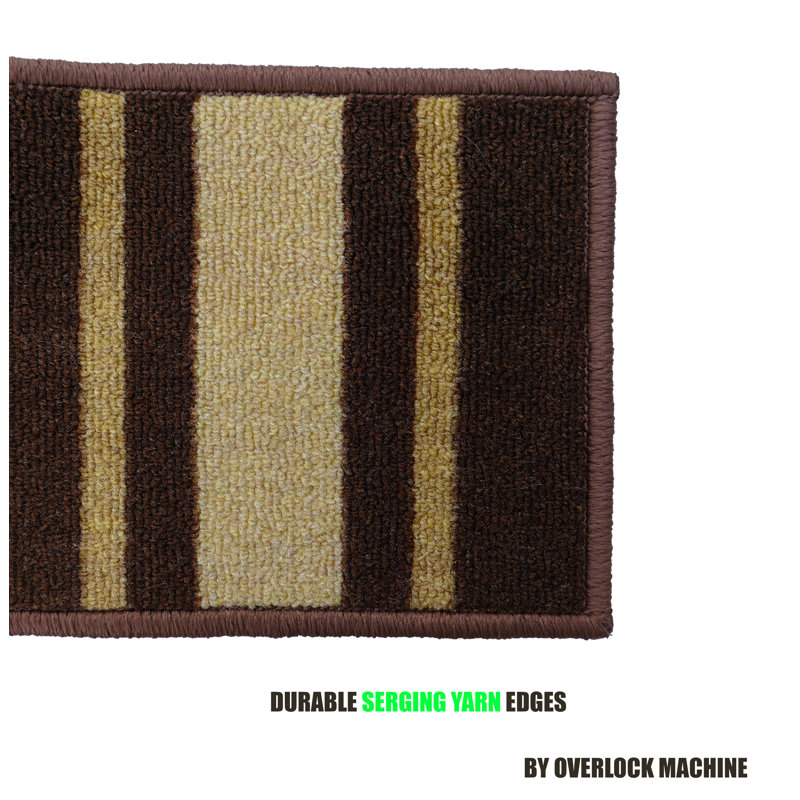 Tapis d'escalier à bordure sur mesure à rayures sur mesure, Brun, Rectangle 2 pi 2 po x 12 po