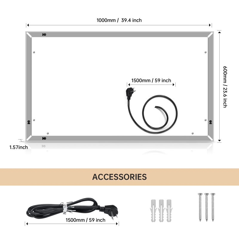 Miroir de salle de bain à DEL, 23,6 po x 39,4 po