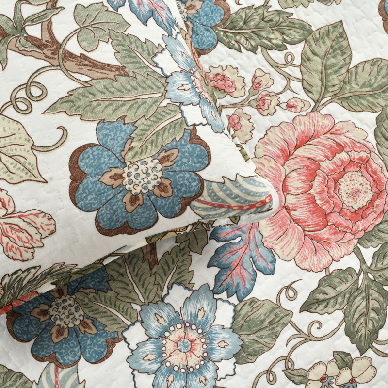 Lush Decor Sydney Floral Reversible Cotton Quilt Set, King Quilt + 2 Shams, Green/Blue