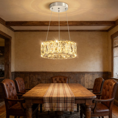 Modern Crystal LED Chandelier Ceiling Light With Dimmable Remote Control, Adjustable Hanging Height For Kitchen Island, Dining Room, Bedroom, And Hallway