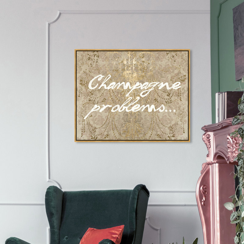 Champagne issues - Art textuel, H 36 po x l 45 po, Toile encadrée d'or
