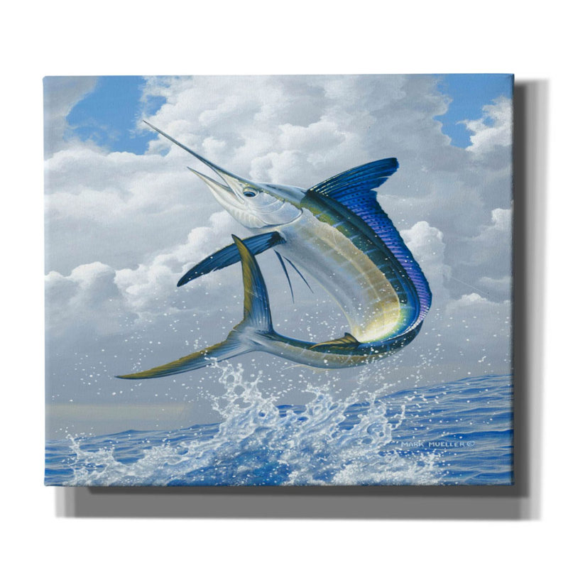 Marlin blanc sur toile par Mark Mueller, reproduction d'art animalier, H 34 po x l 26 po x P 1,5 po