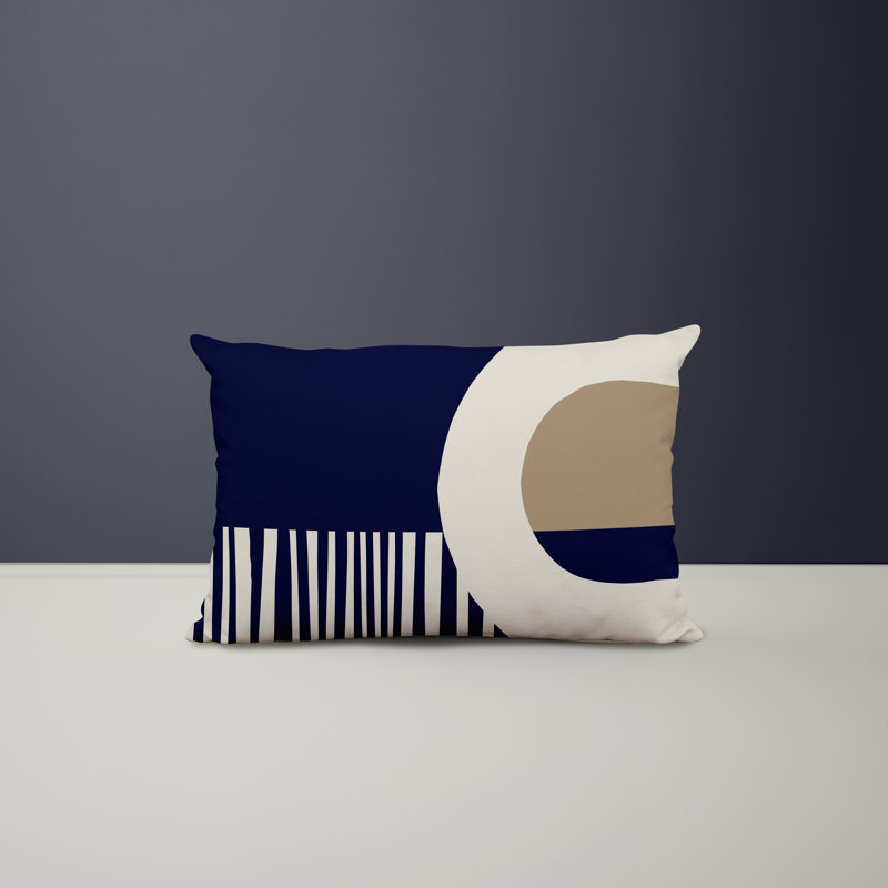Polyester/Polyester Blend Lumbar Rectangular Indoor/Outdoor Pillow Cover & Insert, Beige / Navy Blue