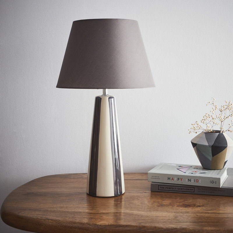 Ceramic & Fabric Table Lamp, Grey/White, Grey