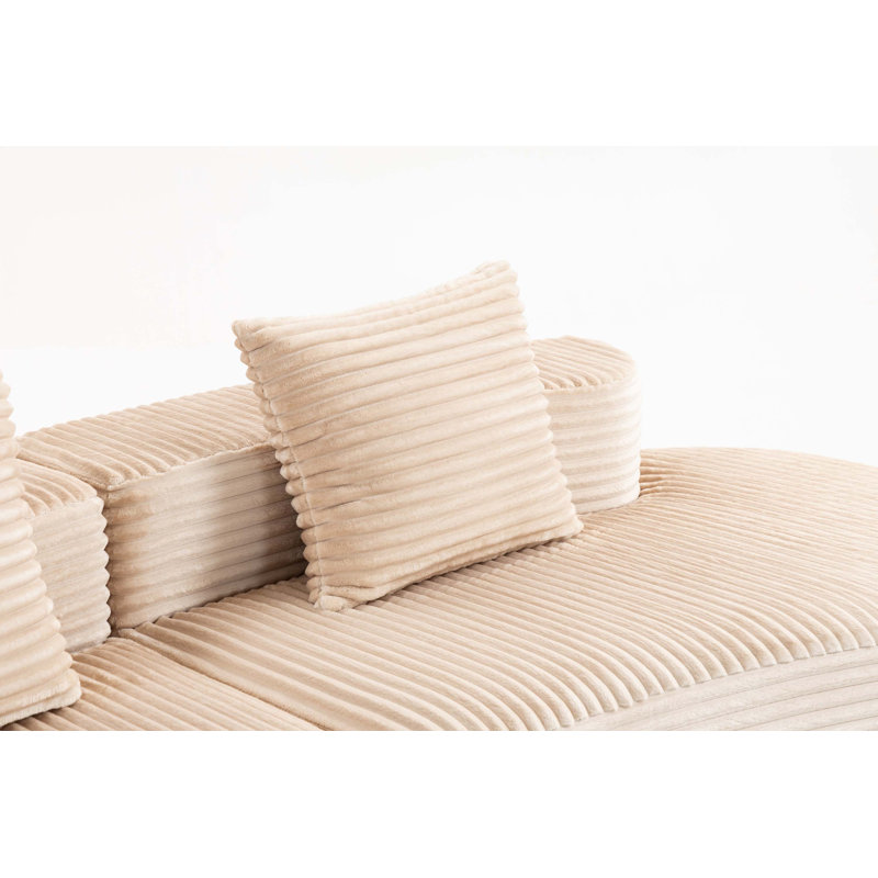 Canapé en velours côtelé avec coussins lombaires, Beige