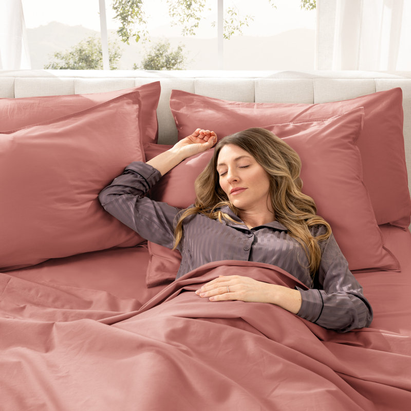 400 Thread Count Sateen Sheet Set, Twin Extra Long Sheet Set with 1 Pillowcase, Dusty Rose