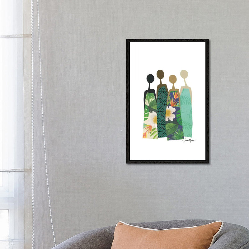Diverse Women In Tropical Dress by LouLouArtStudio - Print on Canvas, 66.04cm H x 45.72cm W x 3.81cm D, Black Framed