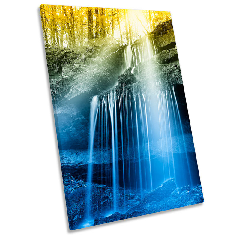 X0308 Sun Rays Waterfall Forest - Wrapped Canvas Print, 48cm H x 32cm W x 4cm D
