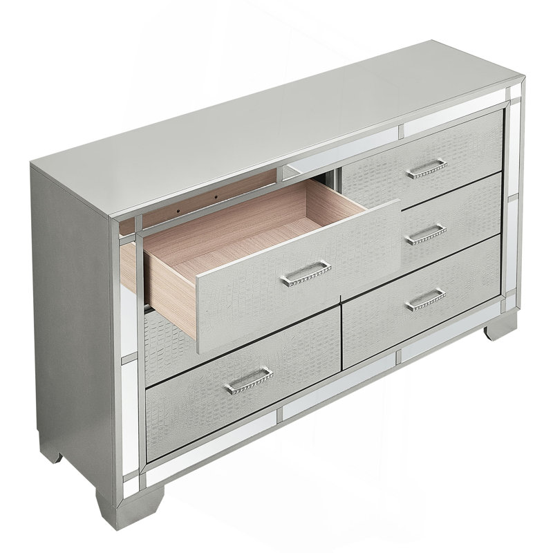 Commode verticale à 6 tiroirs avec façade texturée et poignées décoratives