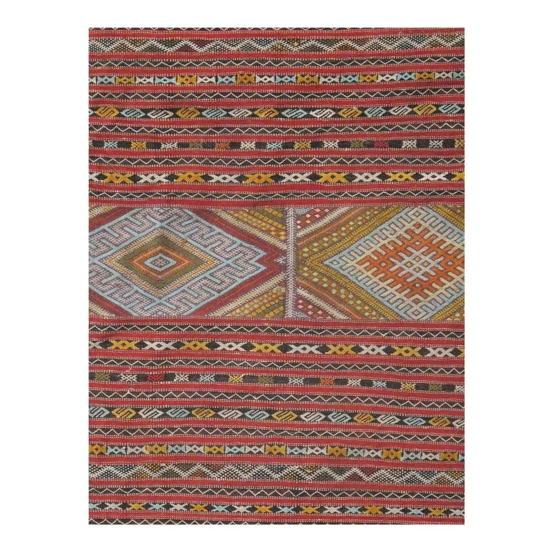 Tapis rouge / brun / gris en coton / laine fait à la main 4 pi x 6 pi Alecander Southwestern