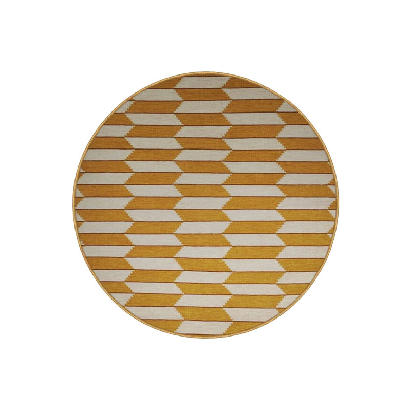 Yellow Geometric Patterned Round Woven Base Modern Decorative Carpet, Round 5'