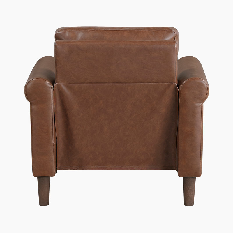 Kulik 35" Modern & Contemporary Faux Leather Armchair with Modern Rolled Arm Silhouette, Chocolate