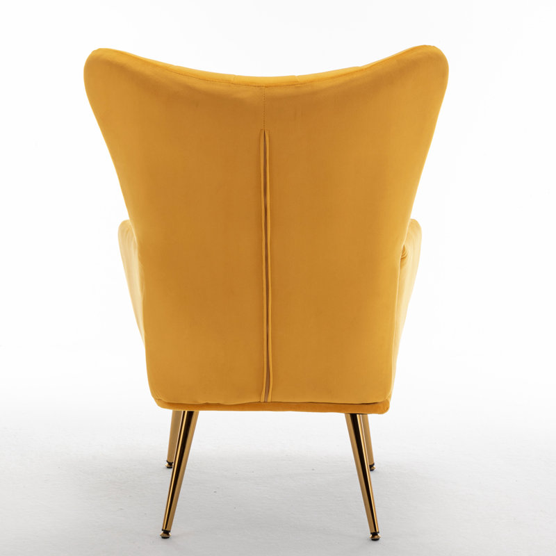 Agne Velvet Wingback Chair, Yellow Velvet