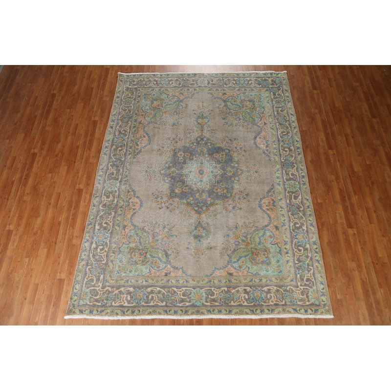 Tapis persan Tabriz patiné délavé surteint 8 x 11