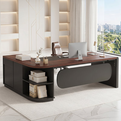 81" L-Shaped Office Desk, Large Computer Desk with Drawers and File Cabinet, Modern Executive Desk with Storage Shelves