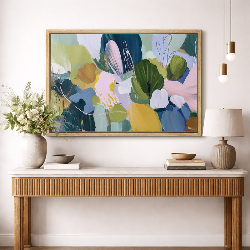 Œuvre botanique abstraite, photos de salon moderne et coloré, impression sur toile encadrée, Cadre naturel
