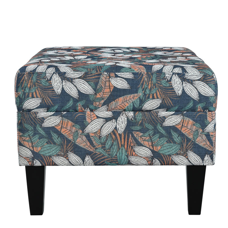  Tufted Upholstered Rectangular Ottoman Bench, Tropical Print Accent Footrest Table, Multicolor