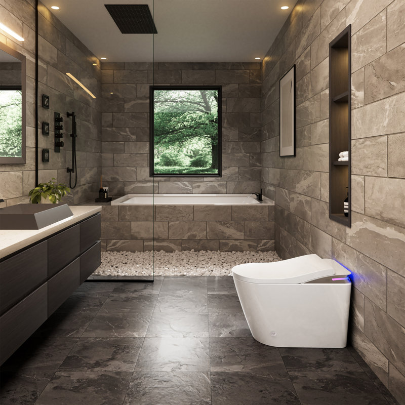 ADA Smart Toilet with Built-In Tank, Auto Lid & Deodorizing System, Bidet Wash and Heated Seat, White