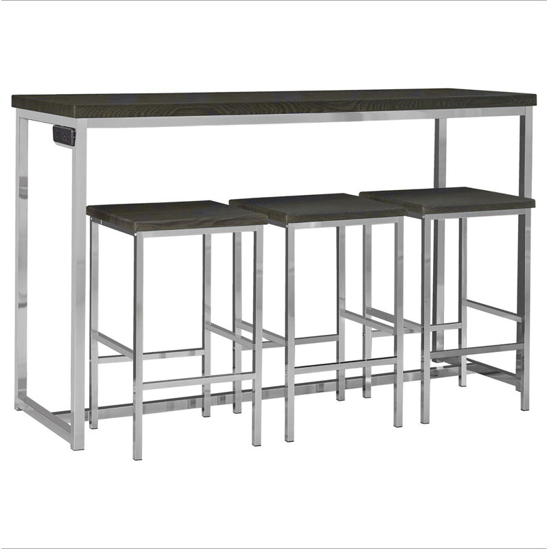 Ensemble de tables de comptoir 4 pièces en chêne foncé et chrome