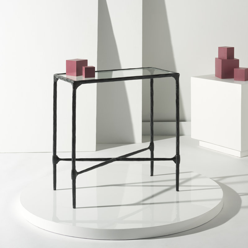 Isabellina Metal and Glass Accent Table, Black