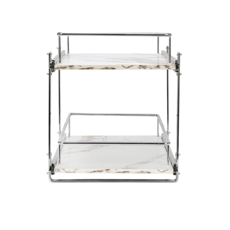 Chrome & Faux Marble Dual-Tier Pull-Out Organizer, Silver, 14.5" W