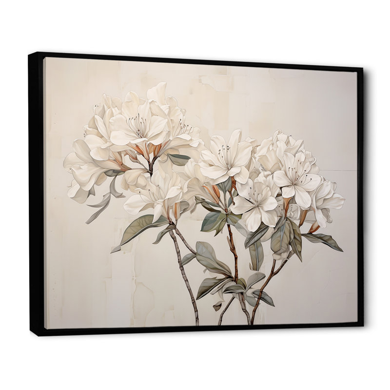 Rhododendron sobre et sobre, H 30 po x l 40 po x P 1,5 po, Cadre flottant noir