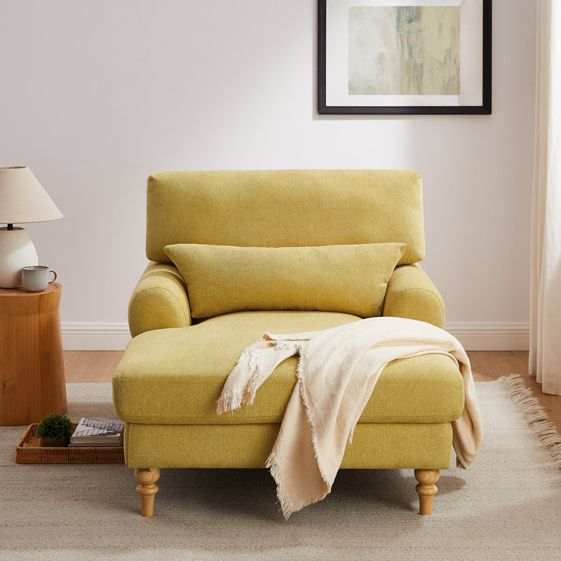 Chaise longue rembourrée avec dossier réglable Davene, Mélange de polyester jaune