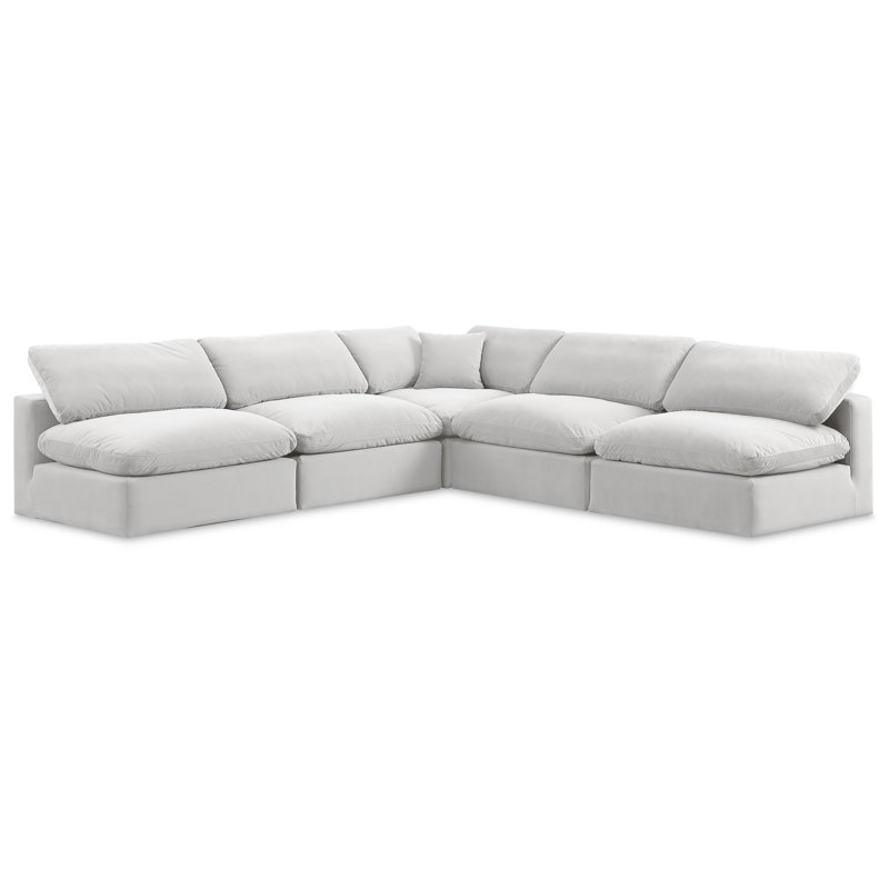 Hripsik Velvet L-Shaped Sectional Reversible, Cream Velvet
