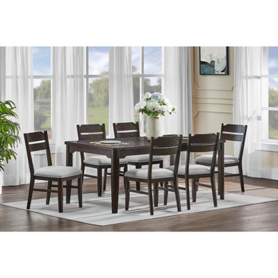 7pc Beautiful Rectangular Dining Table Upholstered Chair Wooden Furniture Dining Room Furniture