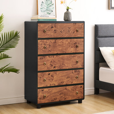 5 Drawer Chest, Willow Core Dresser, Engineered Wood Storage Organizer with Vintage Handles for Bedroom, Living Room, Natural Oak by Ebern Designs