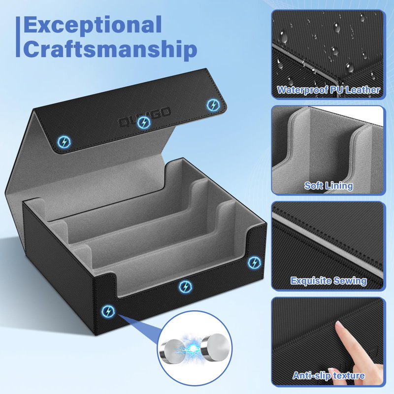 1800 Graded Card Storage Box，Leather Storage Box With Strong Closure， Large Trading Card Storage Box with Dividers，Durable  Trading Card Holder for Collectors，card case，card organizer box