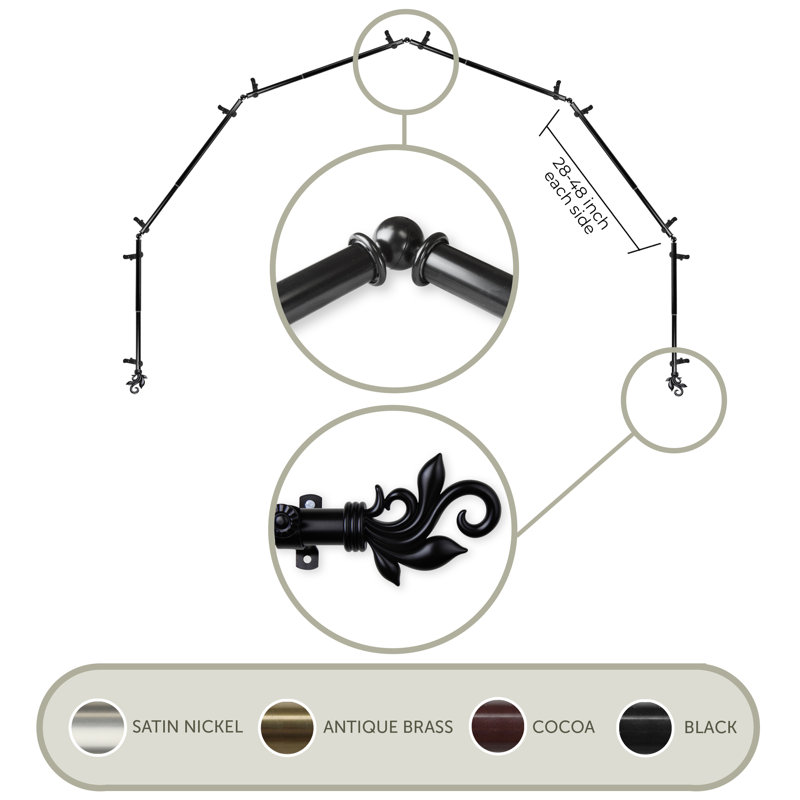 Rexford Adjustable 0.81'' Bay Window Single Curtain Rod, Black, 28-48" (each side)