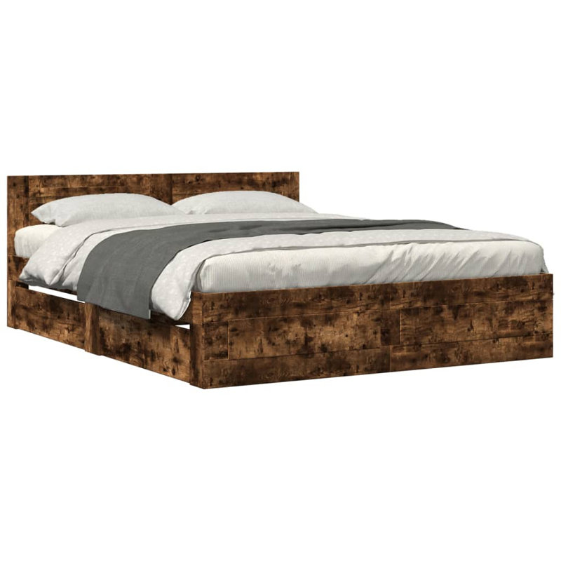 Storage Bed, Smoked Oak, European Kingsize (160 x 200 cm)