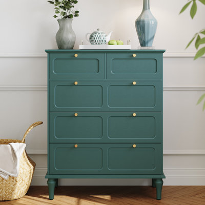 Commode haute 40,4 po Mid-Century à 5 tiroirs, poignées métalliques avec design anti-basculement