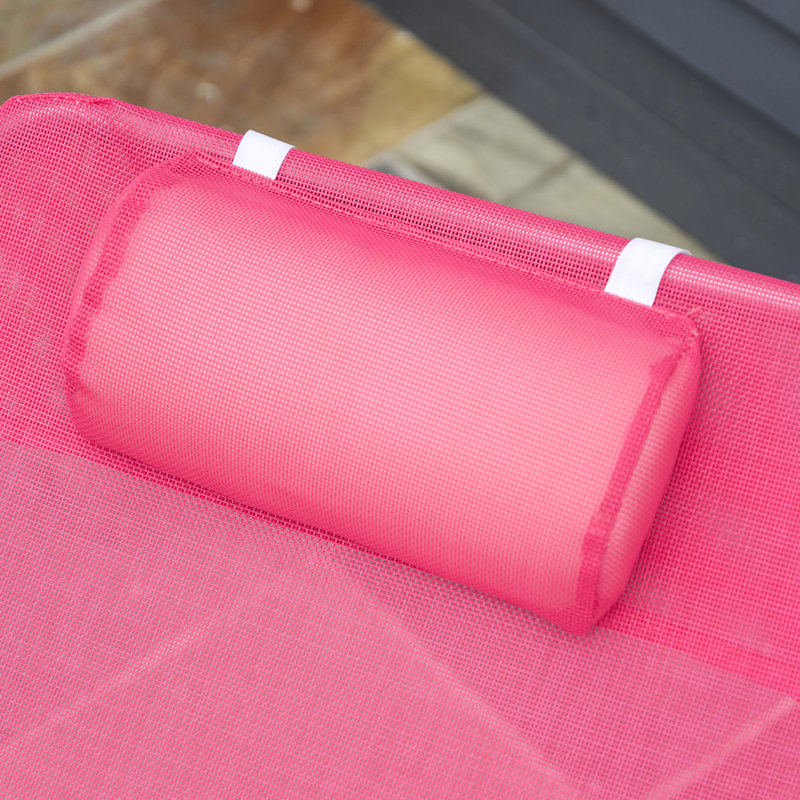 Chaise longue d'extérieur en rose, pliable, avec siège en filet et pour la plage, cour rose inclinable, pliante et respirante