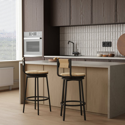 2 chaises de bar en corde de papier tissées à la main, siège pivotant à 360 °, structure en métal noir, siège miel pour base d'îlot de cuisine, salle à manger de couleur,