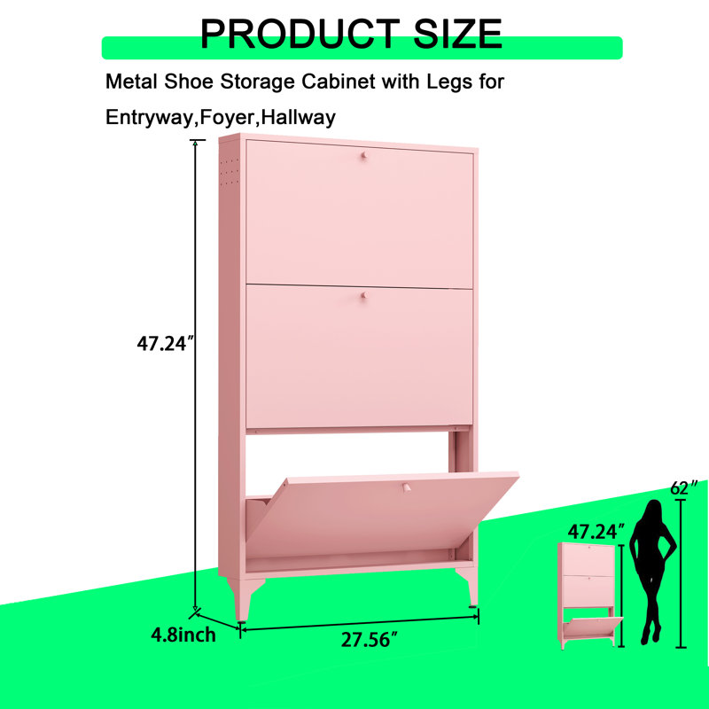 Shoe Storage Cabinet For Entryway With 3 Flip Drawers, Freestanding Shoe Organizer With Legs,farmhouse Narrow Shoe Storage Cabinet For Entryway, Foyer, Hallway,living Room