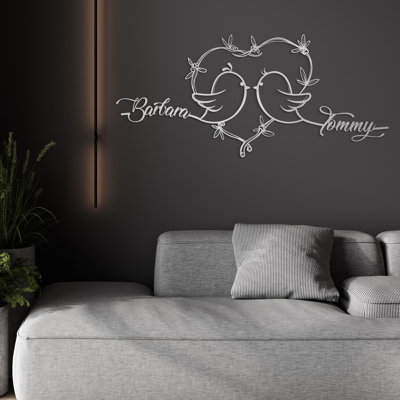 Signe en métal «Love Birds», art mural nom de couple, décor de cœur pour la maison, cadeau de mariage et d'anniversaire unique pour un couple