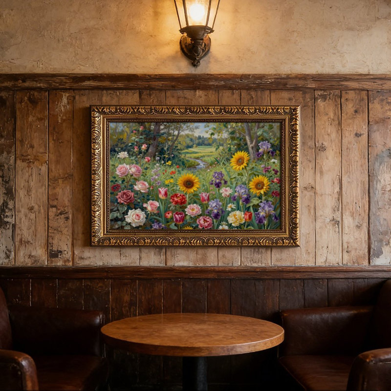 Cadre mural vintage orné de fleurs de jardin – Cadre doré décoratif pour œuvres d'art., L 8 po x l 12 po