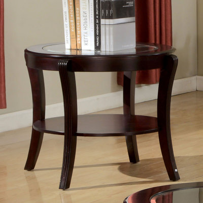 Contemporary Style End Table Espresso Finish Glass On Top Supported With Solid Wood Lower Shelf Open